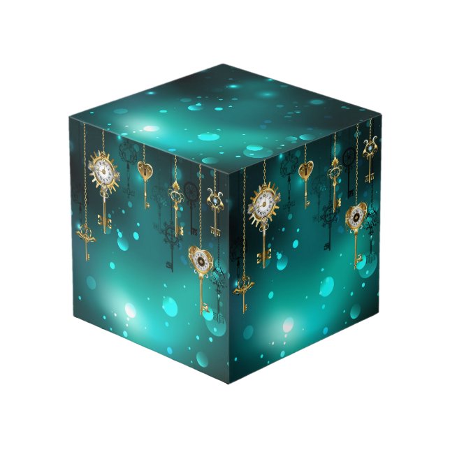 Cubo Claves de esqueleto antiguas sobre fondo verde (Angulo Anverso)