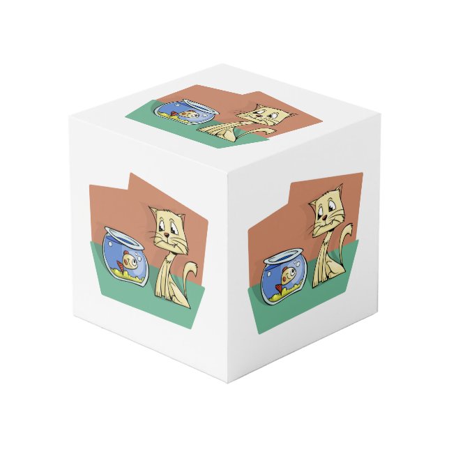 Cubo Clipart de petanca de gato y peces (Angulo Anverso)