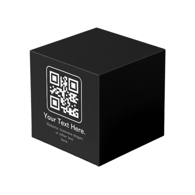 Cubo Código QR escaneable moderno | Negro, blanco y gri (Angulo Anverso)