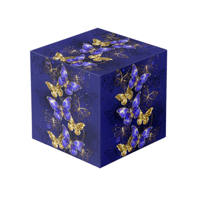 Cubo Composición con mariposas de zafiro (Angulo Anverso)