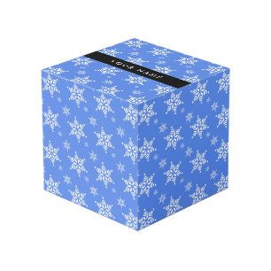 Cubo Copos de nieve blancos, azul, tu nombre, personali