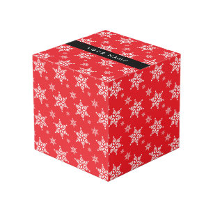 Cubo Copos de nieve blancos, rojo, tu nombre, personali