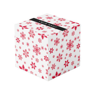 Cubo Copos de nieve rojos, tu nombre, personaliza