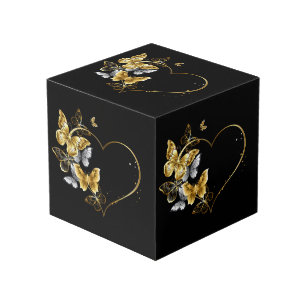 Cubo Corazón con mariposas doradas