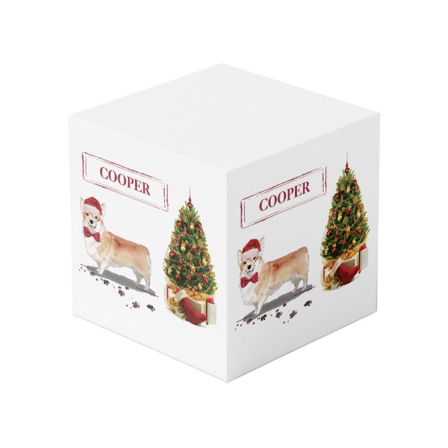 Cubo Corgi Navidades graciosos perro con árbol (Angulo Anverso)