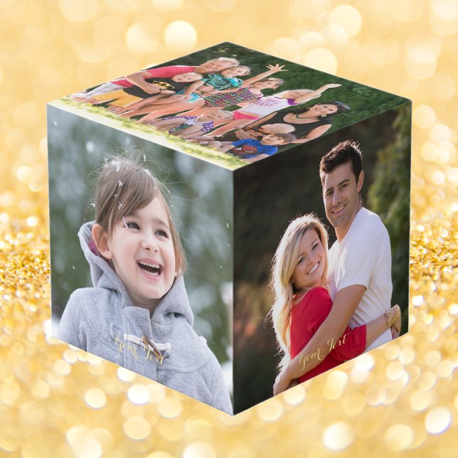 Cubo Crear texto de cinco fotos de madera maciza person (Create Custom Solid Wood Five 4 x 4 Photos Text Cube)