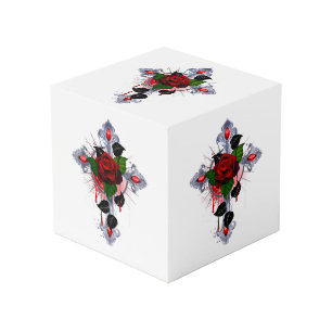 Cubo Cruz de Plata con una Rosa Roja