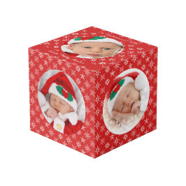 Cubo Custom Round Photos Santa Baby Red With Snowflakes