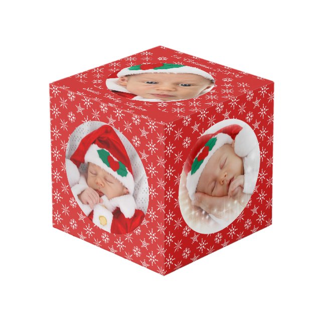 Cubo Custom Round Photos Santa Baby Red With Snowflakes (Angulo Anverso)