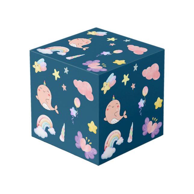 Cubo Cute Narwhal Fish Unicorn Arcoiris cumpleaños (Angulo Anverso)