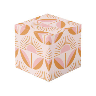 Cubo Cuto,naranja,melocotón,retro,patrón floral,cosecha
