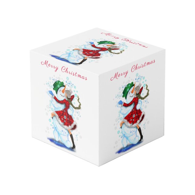 Cubo de bailarines de Chica y muñecos de nieve (Angulo Anverso)