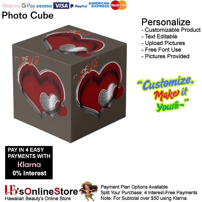 Cubo de fotografía Heart Magic Brown (Love Heart Red Silver with Brown Background Cube.)