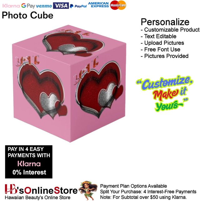 Cubo de fotografía Heart Magic Pink (Love Heart Red Silver with Pink Background Cube.)