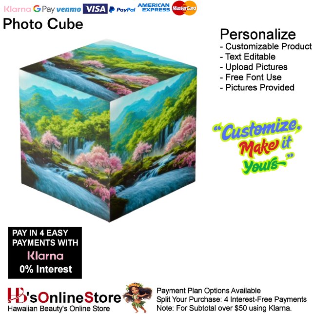 Cubo de fotos de cascadas (Waterfalls Colorful Mountains Nature Photo Cube.)
