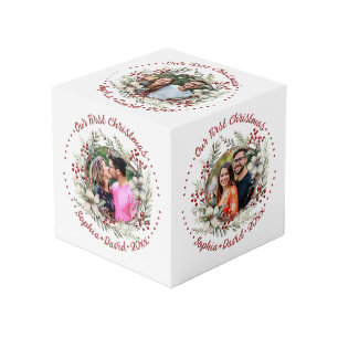 Cubo de fotos de nuestra primera Navidad con coron