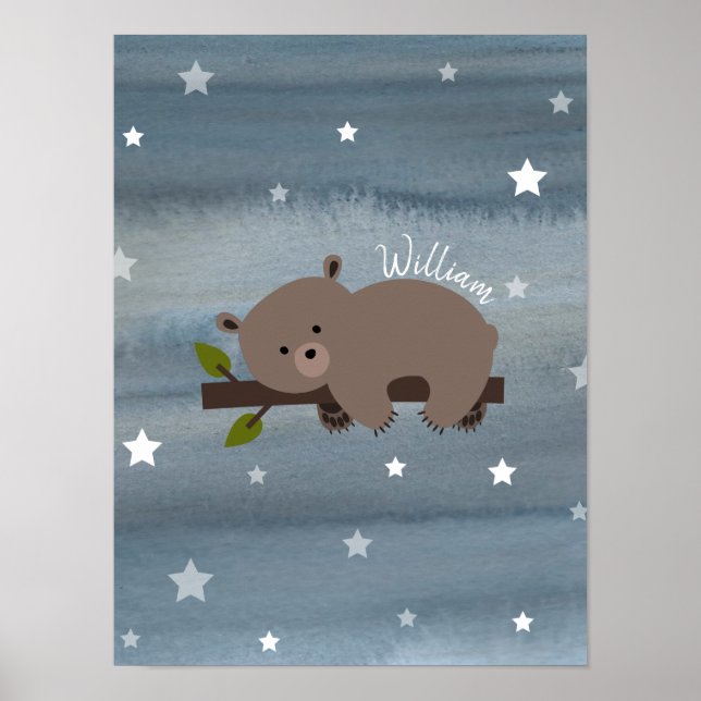 Cubo de oso dormido acuarela Nursera de bebé arte (Frente)