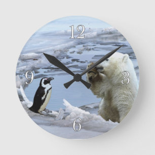 Cubo de oso polar y pingüino mejor reloj de pared 