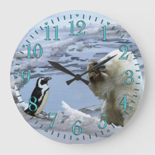 Cubo de oso polar y pingüino mejor reloj de pared 