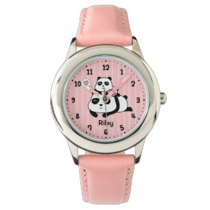 Cubo de panda y mami niños reloj personalizado