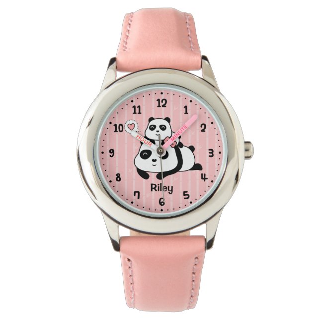 Cubo de panda y mami niños reloj personalizado (Anverso)