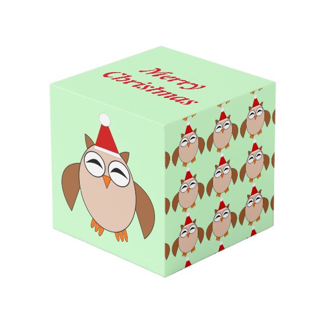 Cubo de Personalizado de búho de Navidades pequeño (Angulo Anverso)