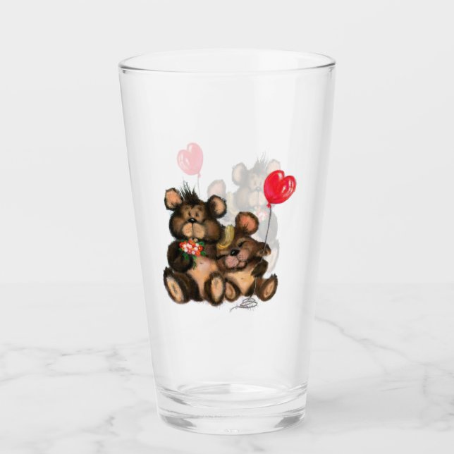Cubo de vidrio de oso de pareja linda (Anverso)