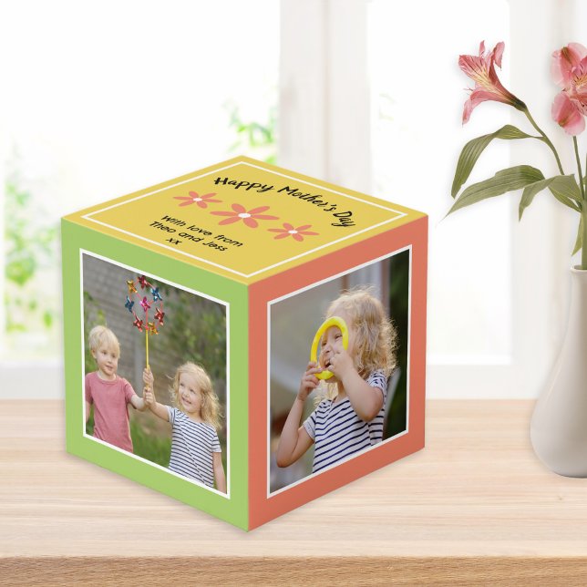 Cubo Día de la Madre Personalizado Bonito con Múltiples (Create your own custom photo block for Mother's Day, with four photos and your personalized message)