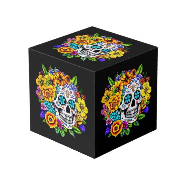 Cubo Dia De Los Muertos, Diseño De Cráneo De Azúcar (Angulo Anverso)