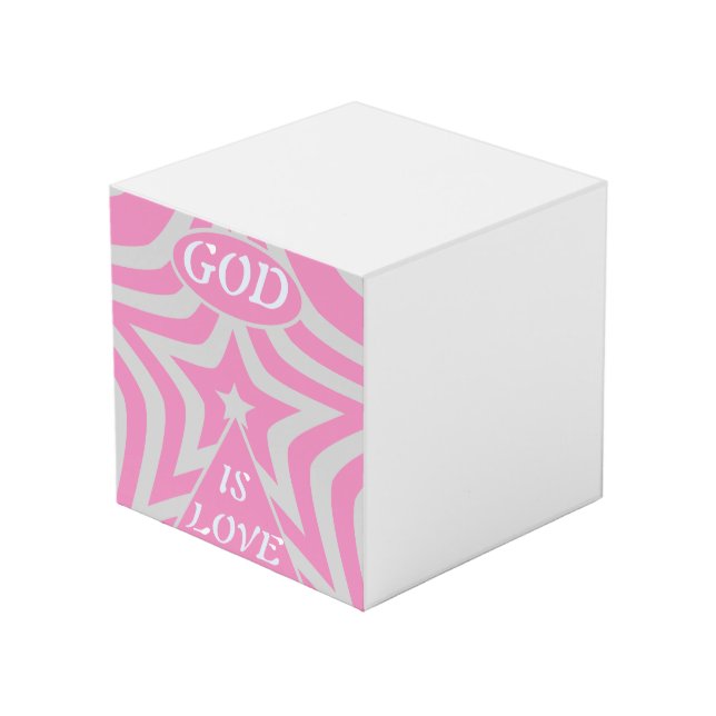 Cubo "Dios es Amor" Estrella Rosa Pastel Personalizada  (Angulo Anverso)