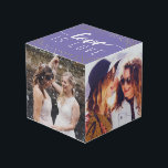 Cubo El amor morado es amor el Confetti dorado - Fotos<br><div class="desc">Cubo de fotos con espacio para cuatro de tus fotos bodas,  con amor escrito en un fondo morado decorado con confetti de oro falso.</div>