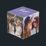 Cubo El amor morado es amor el Confetti dorado - Fotos<br><div class="desc">Cubo de fotos con espacio para cuatro de tus fotos bodas,  con amor escrito en un fondo morado decorado con confetti de oro falso.</div>