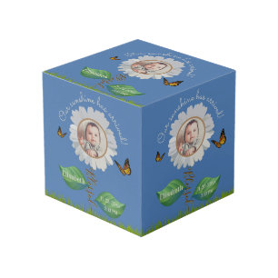 Cubo Elegante Daisy Blue Floral Cute Baby Photo & Name