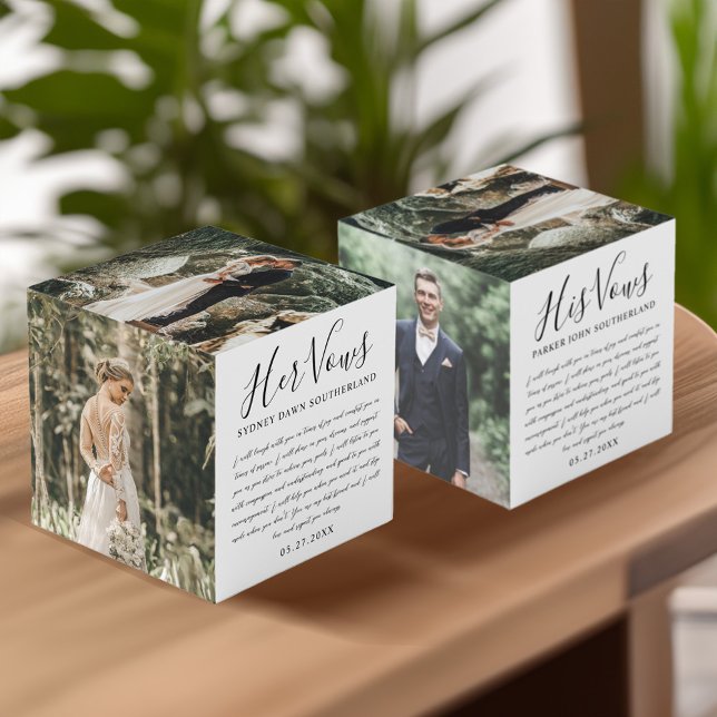 Cubo Elegante, su Boda y él prometen foto a Keepsake (Elegant His & Hers Wedding Vows Photo Keepsake Cube)