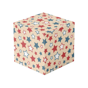 Cubo Estrellas Rojas y Azules, 4 de Julio, Fondo Beige