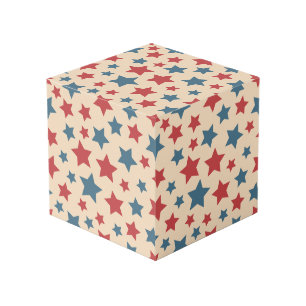 Cubo Estrellas Rojas y Azules, 4 de Julio, Fondo Beige