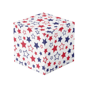 Cubo Estrellas Rojas y Azules, 4 de Julio, Fondo Blanco