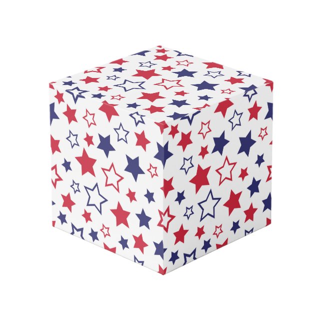 Cubo Estrellas Rojas y Azules, 4 de Julio, Fondo Blanco (Angulo Anverso)
