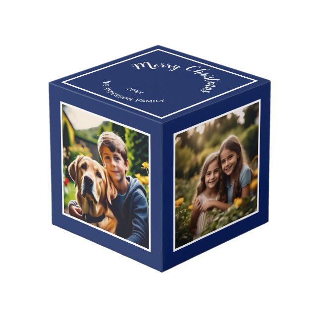 Cubo Festividad navideña Personalizado azul foto (Angulo Anverso)