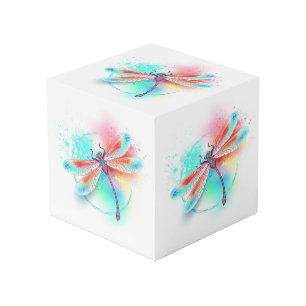 Cubo Fléon roja sobre fondo acuarela