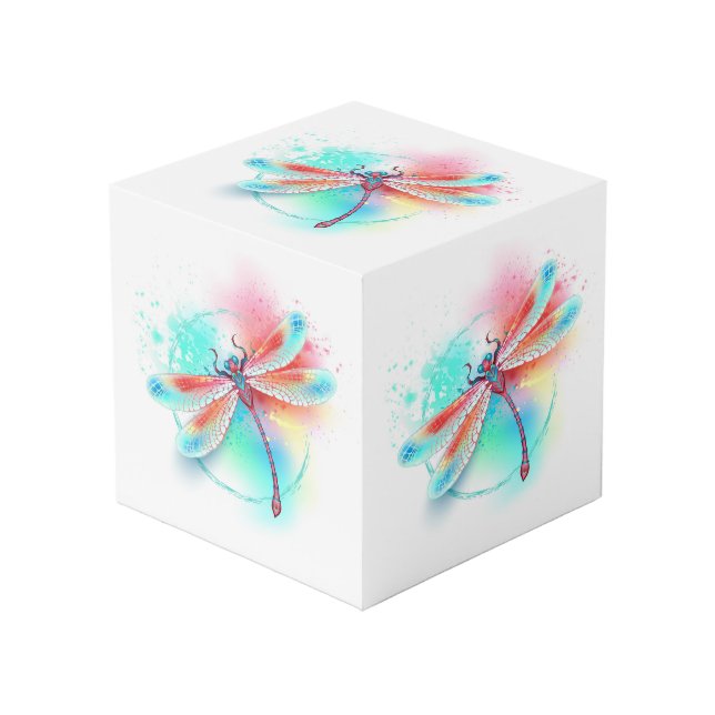 Cubo Fléon roja sobre fondo acuarela (Angulo Anverso)