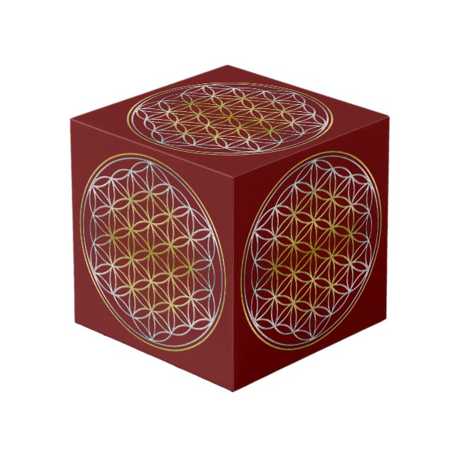 Cubo Flor de vida / Blume des Lebens - oro plateado (Angulo Anverso)