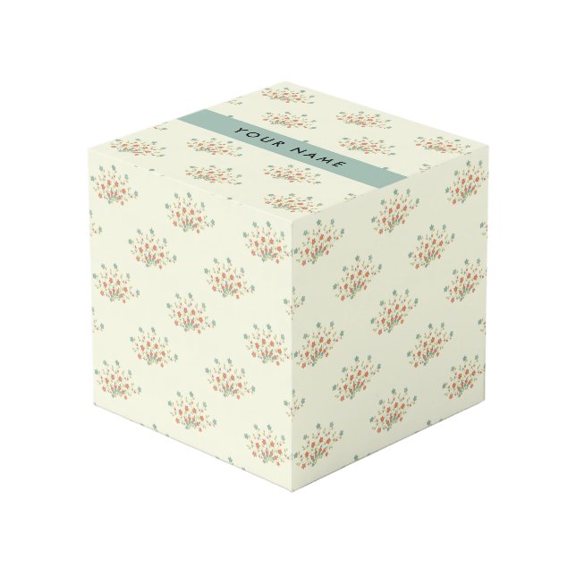 Cubo Flores Azules y Rojas, Azul, Tu Nombre (Angulo Anverso)