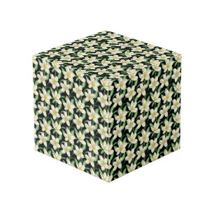 Cubo Flores blancas sin costuras trópicas hoja verde