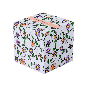 Cubo Flores Coloridas, Fondo Azul, Naranja