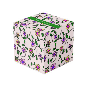 Cubo Flores Coloridas, Fondo Rosa, Verde