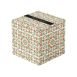 Cubo Flores Naranjas, Patrón Floral, Boho, Tu Nombre