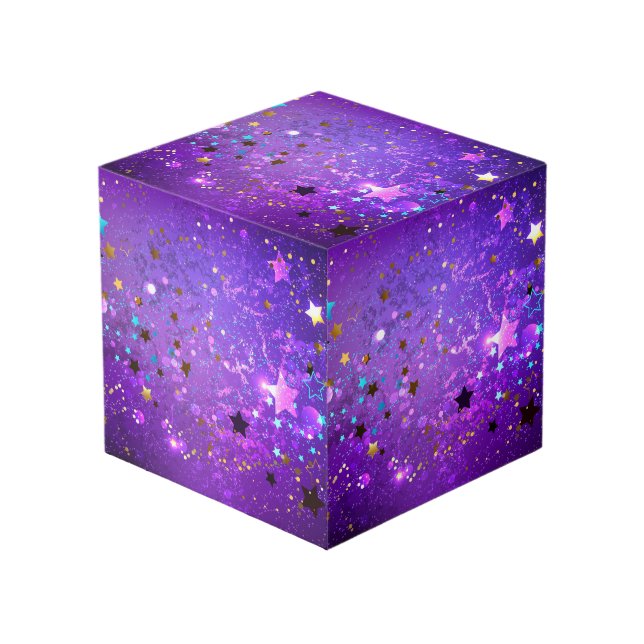 Cubo Fondo de Relieve metalizado púrpura con estrellas (Angulo Anverso)