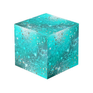 Cubo Fondo de Relieve metalizado turquesa de mimbre