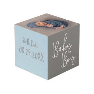 Cubo Foto de bebé en guardería fecha de nacimiento Azul